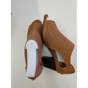 Easy Street Women Wedge Sandals Size 11W Brown Peep Toe Perforated Comfort Shoes